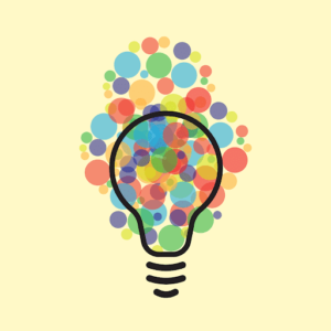 Illustration of a light bulb mosaic with multicolored circles symbolizing color psychology.