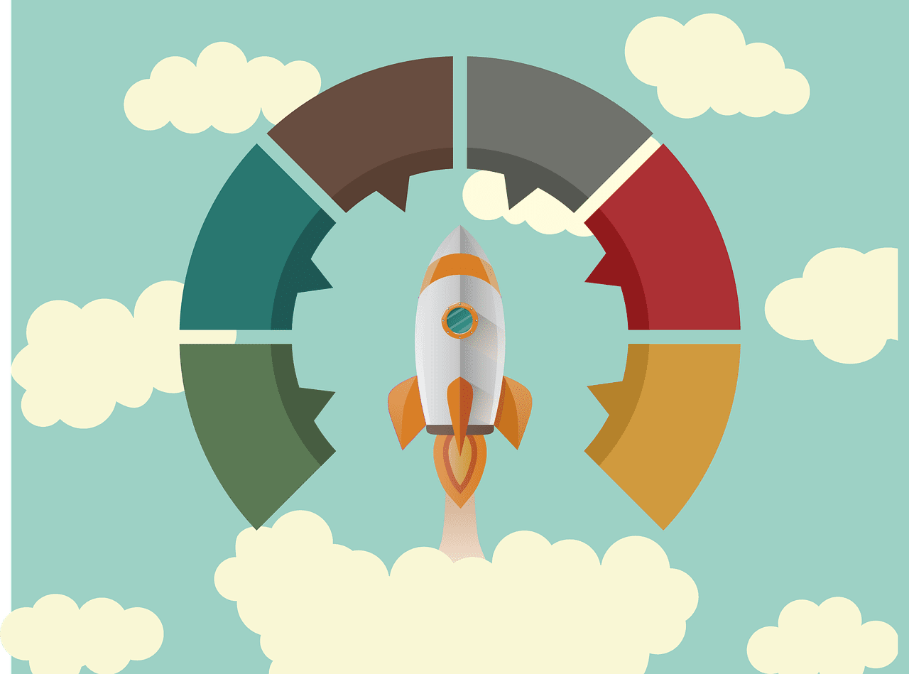 A dynamic illustration of a rocket launching into the sky, symbolising the start of a new product's journey in the market.