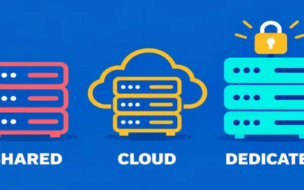 Illustration Of Three Labeled Server Icons Representing Shared, Cloud, And Dedicated Hosting, With The Dedicated Server Shown As Solid And Exclusive