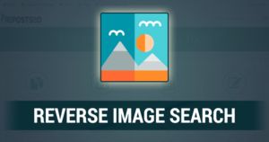 Illustration of reverse image search concept with a stylized landscape picture within a computer interface.
