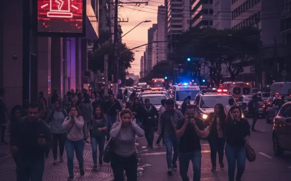 Cityscape Of A Major Brazilian City With Emergency Alert Sirens Blaring