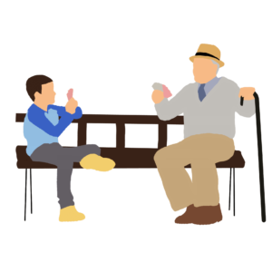 Two people engaged in a conversation on a bench, possibly discussing data-driven stories. #Data-Driven Storytelling