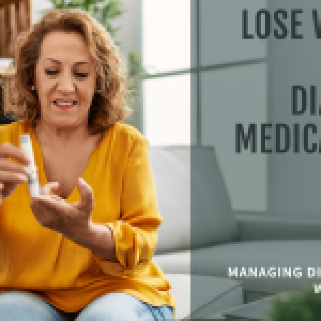 Person examining a pill for diabetes management and weight loss, with informative text about using diabetes medications to lose weight.