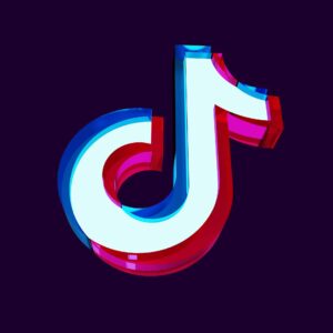 A 3D stylized letter “d” with a glossy finish, featuring a gradient of blue at the bottom and transitioning to red at the top against a dark purple background illustrated content ideas for videos TikTok