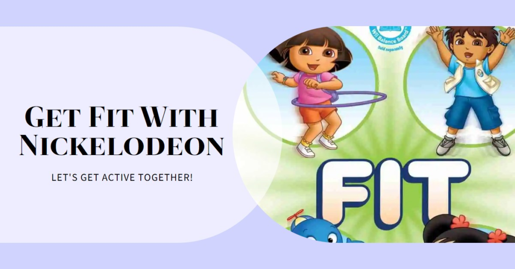 A preschooler engaging in physical activity, depicted by a cartoon character hula hooping on a promotional image for “Get Fit With Nickelodeon.