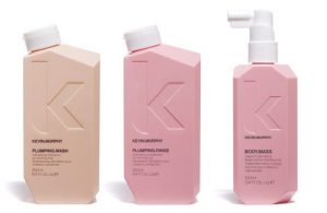 A display of Kevin Murphy hair products, highlighting their benefits for thin hair.