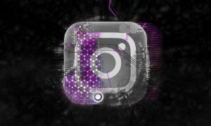 Abstract digital art representing Instagram logo amidst futuristic interface elements.