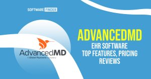 Advertisement for AdvancedMD EHR software highlighting top features, pricing, and reviews.