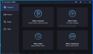 Screenshot of the Joyoshare VidKit software interface showing four main features: Convert, Repair, Cut, and Compress.