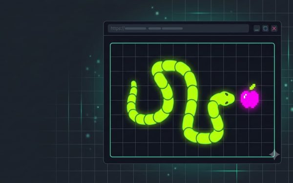 Illustration Of A Retro Snake Game In Dark Mode With Neon Custom Colors, Representing Google Snake Mods And Dark Snake Gang
