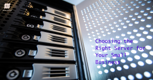Close-up view of server hardware with multiple drive bays and a perforated metal panel, illustrating the importance of choosing the right server for small businesses.