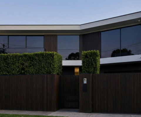Modern Home With Privacy Fence, Hedges, And Tinted Windows For Enhanced Security