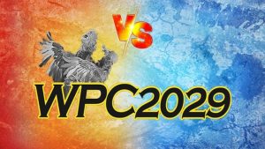 Image showing the WPC2029 event logo with a vibrant background featuring two roosters in a fighting stance and the text "VS" in bold red and yellow.