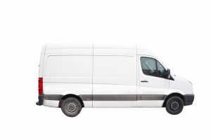 White delivery van used by a national moving company.
