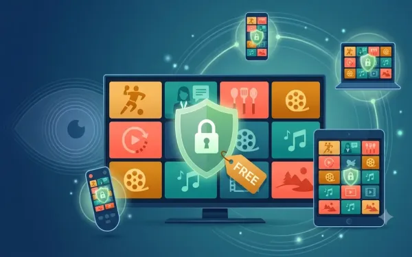 Illustration Of A Tv Showing A Free Live Channel Guide With Phone And Laptop Icons, Representing Free Legal Live Tv Streaming Services