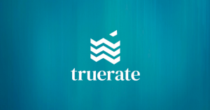 Truerate Services company logo on a blue background.