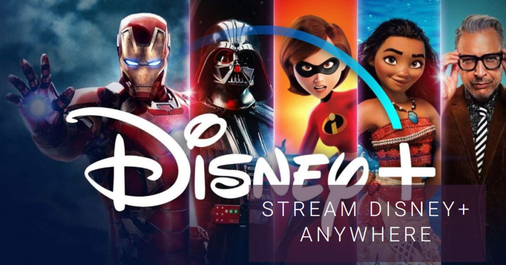 Promotional image for Disney+ featuring characters from various franchises with the Disney+ logo and tagline.