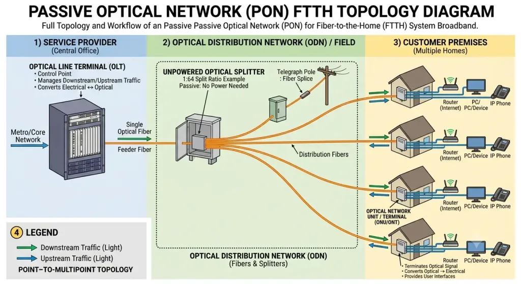 What Is A Passive Optical Network (Pon), And How Does It Work? (Updated 2026) 2 Pon What Is A Passive Optical Network (Pon), And How Does It Work? (Updated 2026)