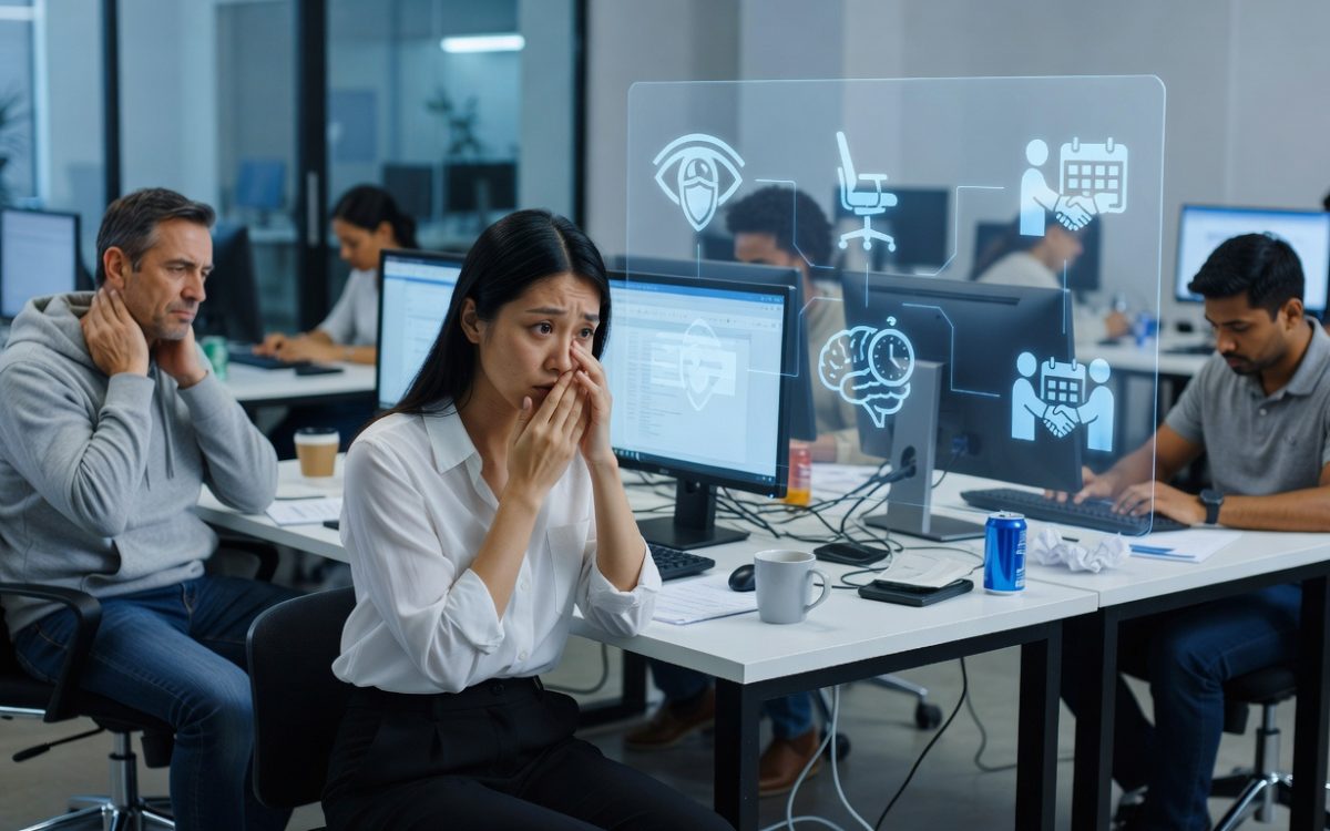 Study Warns Of Ai Health Risks, Offers Safety Tips 1 Worker Experiencing Ai Health Risks From Prolonged Screen Use