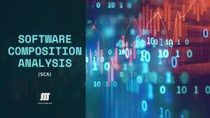 A vibrant digital background featuring binary code and rising graph lines, representing Software Composition Analysis (SCA) by NetworkUstad