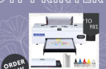 A modern DTF Printer from CANVA STORE displaying a vibrant print design, promoting up to 70% off sale with an ‘Order Now’ badge.