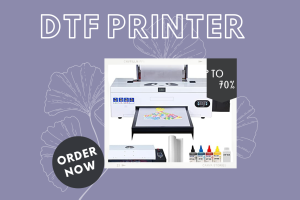 A modern DTF Printer from CANVA STORE displaying a vibrant print design, promoting up to 70% off sale with an ‘Order Now’ badge.