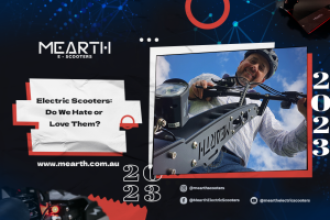 Electric scooter parked on a city street.