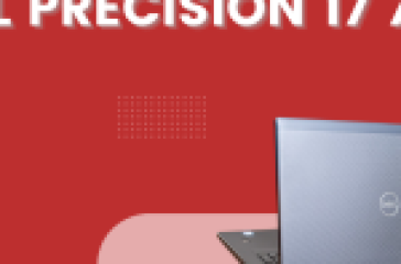 Dell Precision 17 7730 laptop displayed open on a patterned red background with model name highlighted at top.