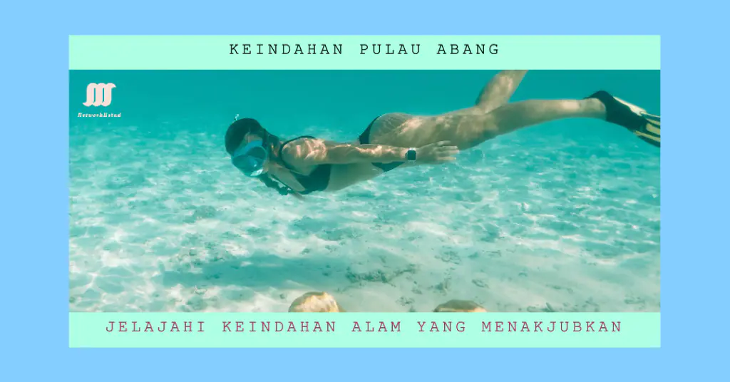 A person is snorkeling underwater near the ocean floor, surrounded by clear blue water and a few rocks on the seabed. The snorkeler is wearing fins and a diving mask, and appears to be in motion. The image has text in a foreign language and a logo on the top left corner.