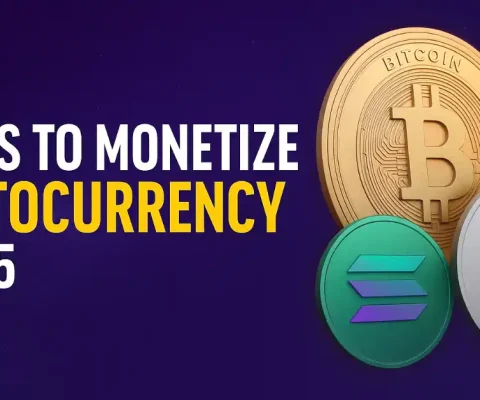 Vibrant Purple Banner Featuring Physical-Style 3D Coins Of Bitcoin (Btc), Ethereum (Eth), And Solana (Sol) With Bold White And Yellow Text Reading &Quot;8 Ways To Monetize Cryptocurrency In 2025&Quot; – Ideal For Articles On Crypto Portfolio Income Strategies.