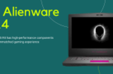 Dell Alienware 15 R4 gaming laptop with high-performance components displayed on a green background.