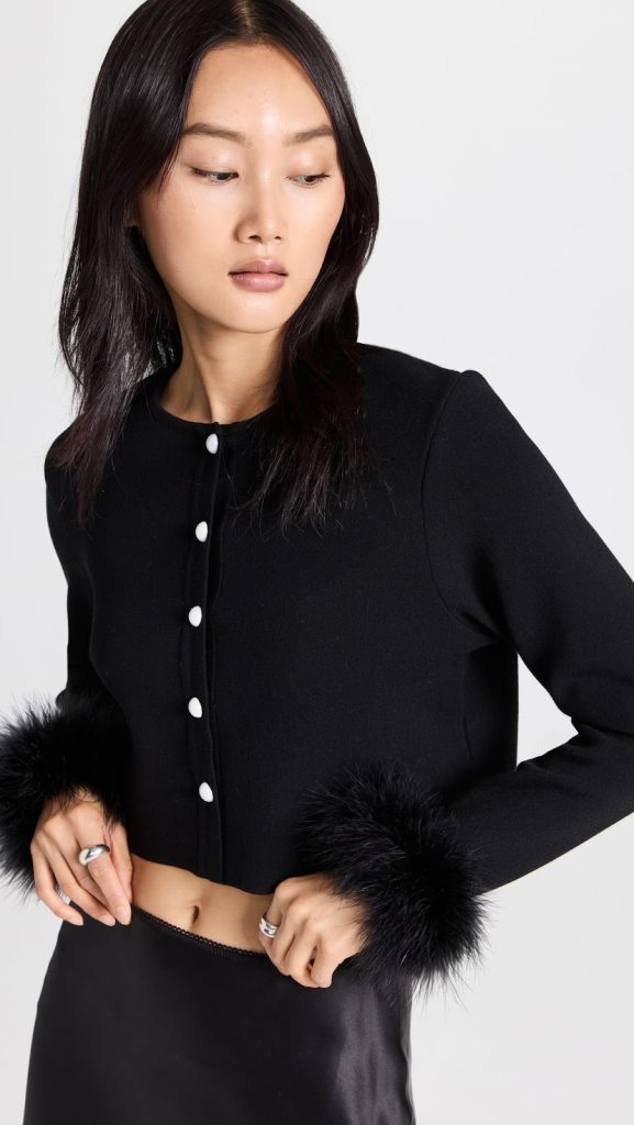Sleeper feather trim cardigan: an excellent combination of style, flirtation, warmth, and coziness