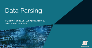 Teal background with text and a section of code, highlighting the technical nature of data parsing.