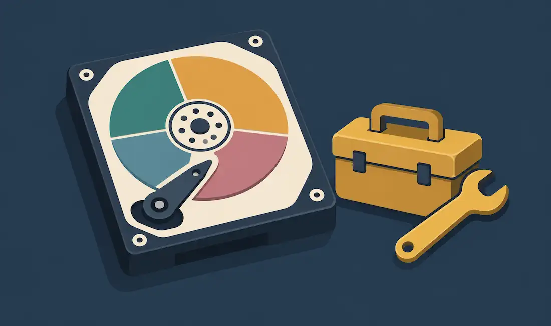 Minitool Partition Wizard Review: A Solid, If Unglamorous, Disk Management Tool 1 Illustration Of A Hard Drive Divided Into Colored Partition Segments Alongside A Toolbox Icon Representing Disk Management Software