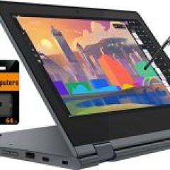 Lenovo IdeaPad Flex 3 11.6" HD 2-in-1 Touchscreen Chromebook with a stylus and a 64GB IST Computers memory card.