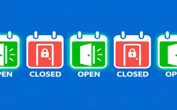 Illustration Of Five Calendar Squares Representing Saturdays In A Month, Three Marked Open In Green And Two Marked Closed In Red