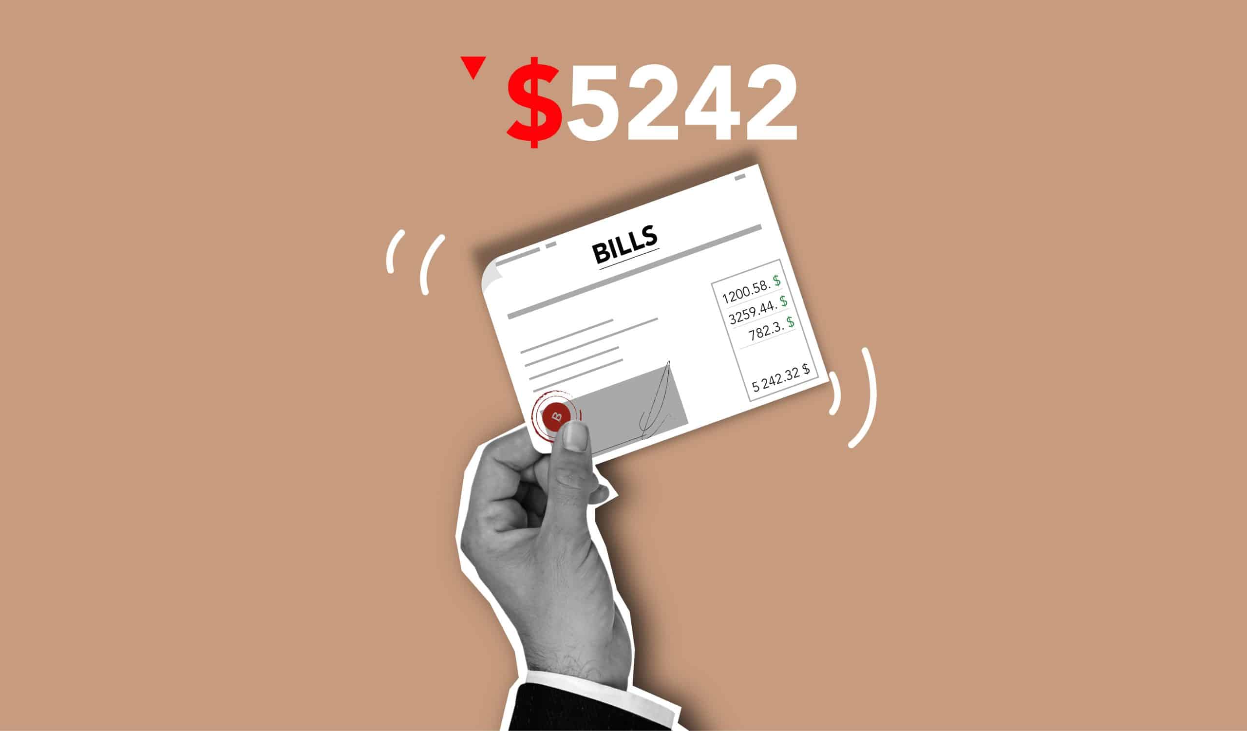 A hand holding a bill listing multiple amounts, emphasizing the concept of managing bills and financial obligations.