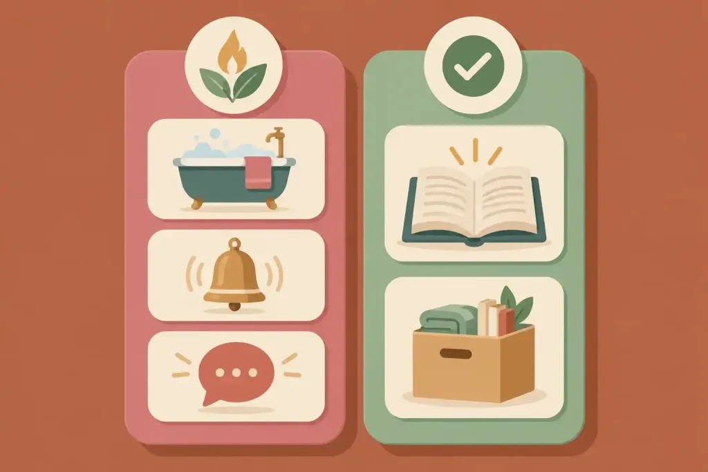 Energy Clearing And Space Cleansing: Ritual Practices For A Calmer Mind And Home 2 Illustration Contrasting Ritual And Sensory Practices Like Smudging And Sound With Evidence-Supported Practices Like Decluttering And Visualization
