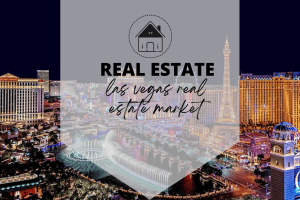 A vibrant night view of Las Vegas with overlaid text highlighting the ‘Las Vegas real estate market’.