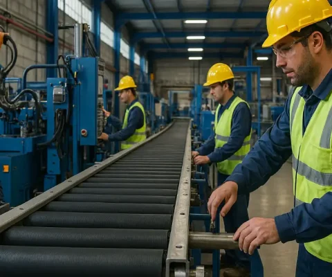 Conveyor Belt Manufacturing Line In Mexican Factory With Workers And Machinery 2025