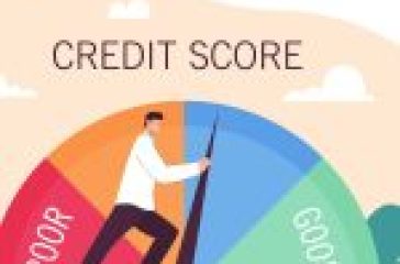 Businessman pushing credit score speedometer from poor to good
