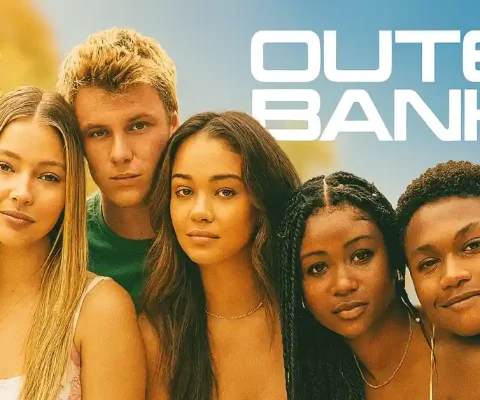 Outer Banks Cast 2025 Featuring The Pogues Chase Stokes, Madelyn Cline, Madison Bailey, Jonathan Daviss, And Carlacia Grant On The Beach