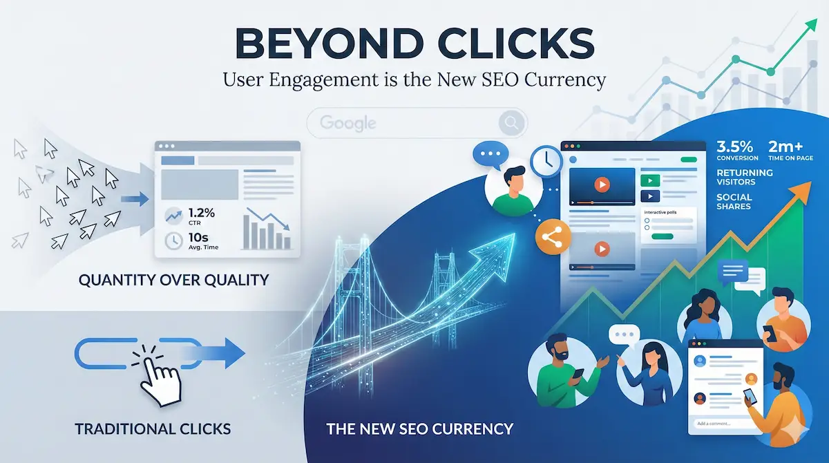 User Engagement Metrics Replacing Click-Through Rates In Modern Seo Strategy, Showing Transition From Basic Clicks To Meaningful Website Interactions