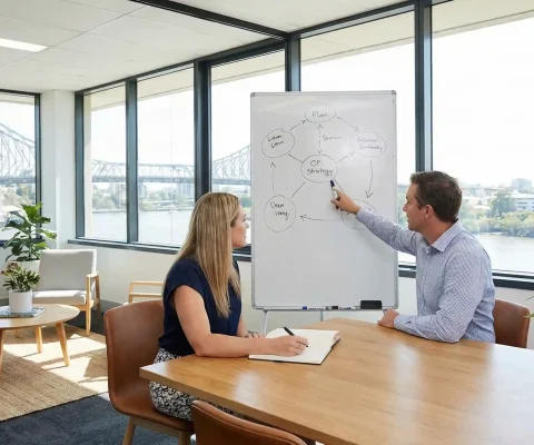 Entrepreneur Discussing Strategy With Business Coach In Brisbane Office