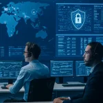 Managed Soc Team Monitoring Cyber Threats In A High-Tech Control Room For Enhanced Security