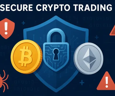 Secure Crypto Trading Illustration With Digital Lock Shielding Bitcoin And Ethereum Coins Against Cyber Threats