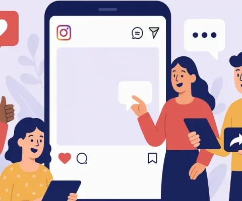 Diverse Group Of People Interacting On Instagram Through Likes, Comments, And Shares For Community Engagement