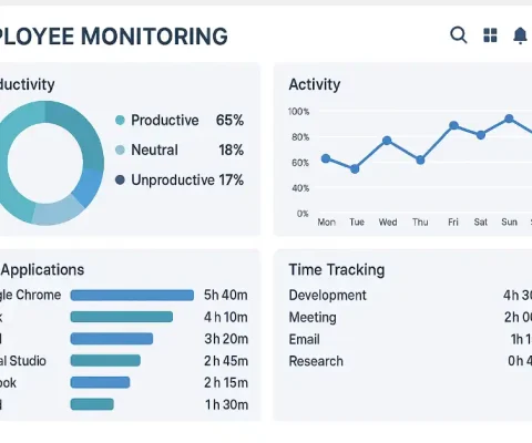 Employee Monitoring Software Dashboard Showing Productivity Analytics And Time Tracking
