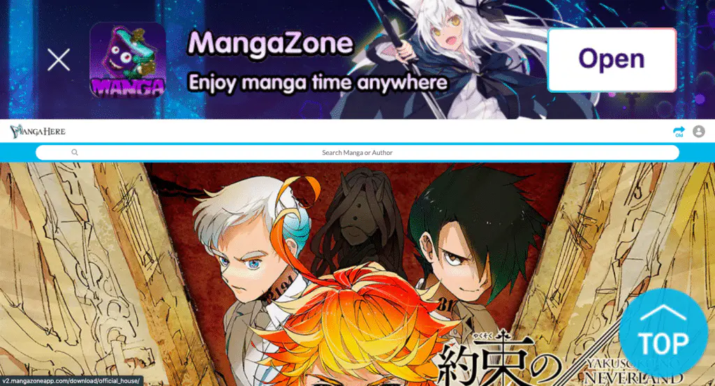This is the landing page of the Mangahere website.