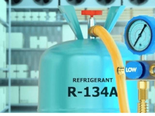 R134a Refrigerant canister - safe, eco-friendly cooling for industry with key details on boiling point, auto-ignition temperature, critical temperature, and global warming potential.